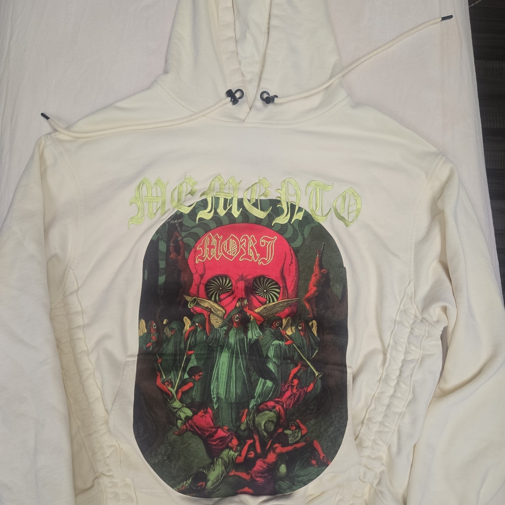 Cream Hoodie with Memento Mori Graphic